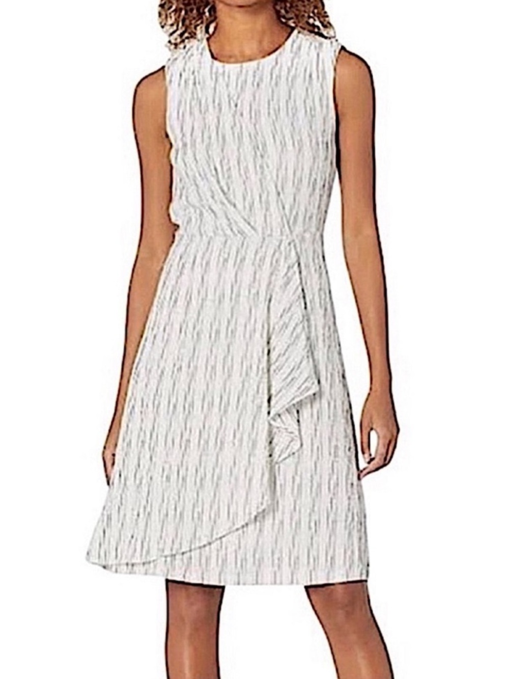 NEW Calvin Klein Sleeveless Dress Faux Wrap Textured White Black Size 8